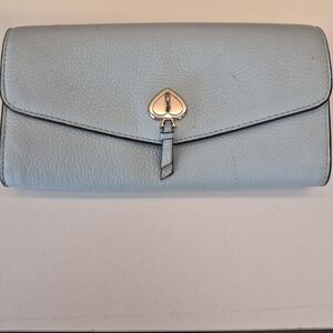 Kate Spade Light Blue Leather Wallet 4inch By 8 Inch 12 Card Slots. Snap Closure
